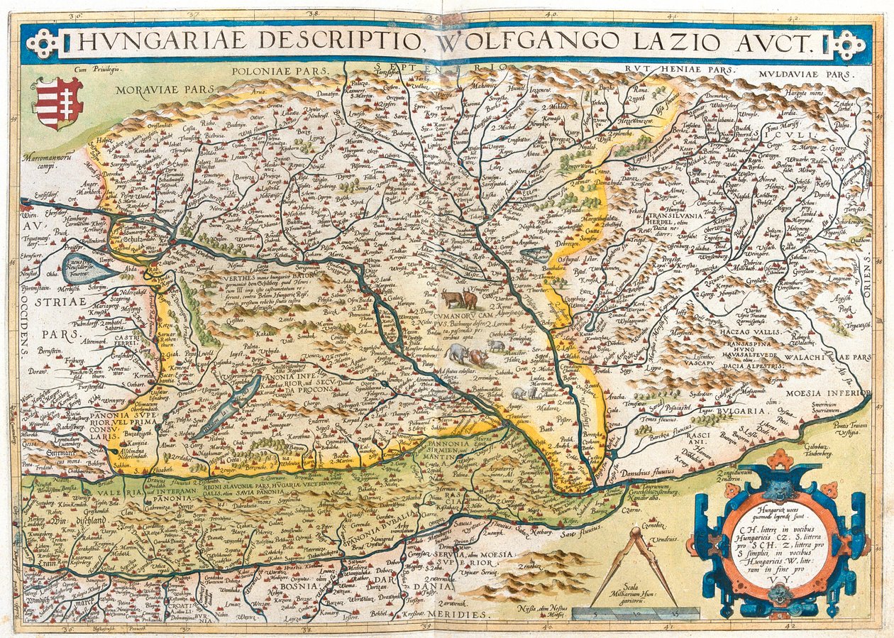 Oostenrijk, Slovenië, Bosnië en Herzegovina, Servië, Roemenië, Tsjechië, Slowakije, Hongarije, West-Oekraïne door Abraham Ortelius