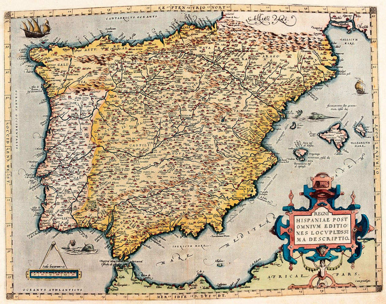 Beschrijving van Spanje. Geografische kaart uit 