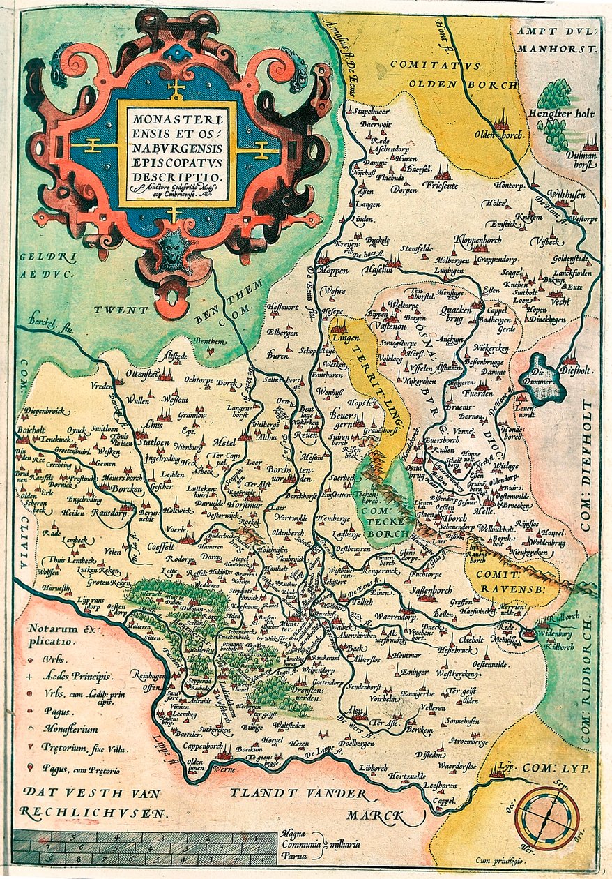 Franciae Orientalis: Monasteriensis Et Osnaburgensis Episcopatus Descriptio Geografische kaart van Frankenland in Duitsland uit 