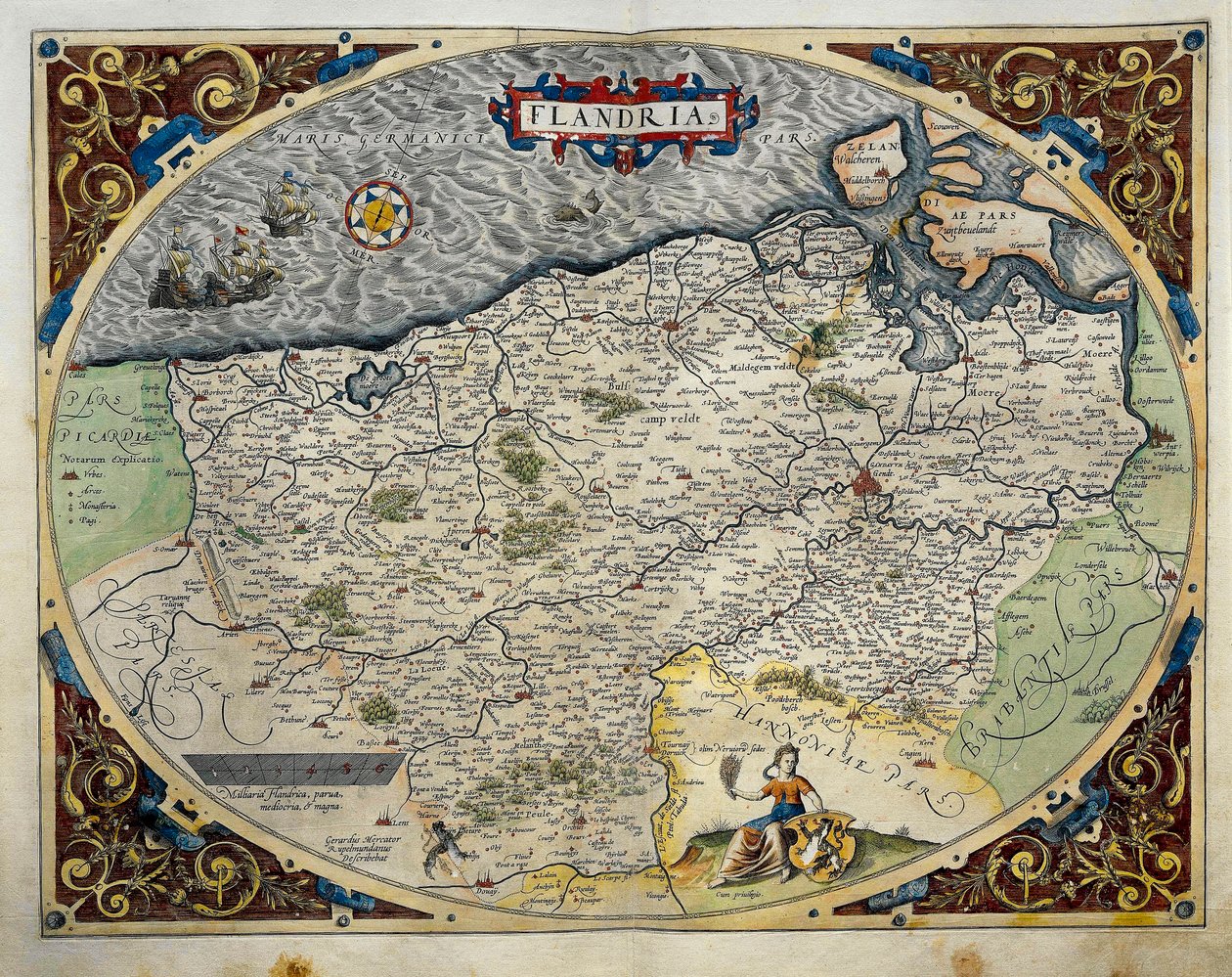 Kaart van Vlaanderen, uit Theatrum Orbis Terrarum door Abraham Ortelius door Abraham Ortelius