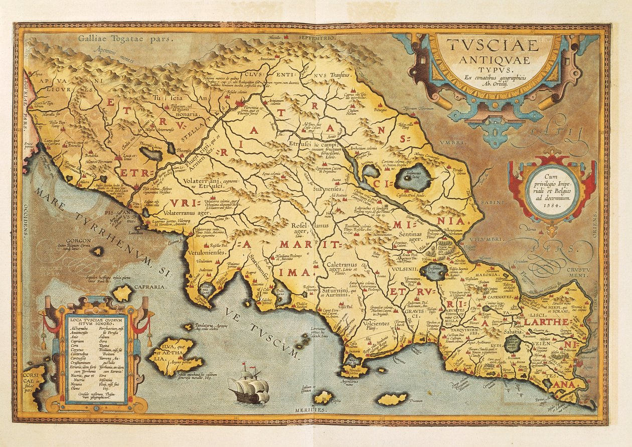 Kaart van Tuscia uit Theatrum Orbis Terrarum door Abraham Ortelius