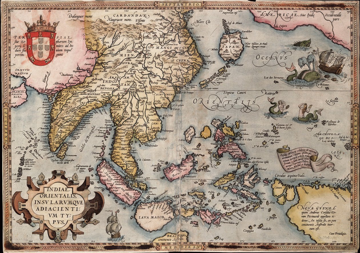 Kaart van de Oost-Indië door Ortelius, ca. 1570 (gekleurde gravure) door Abraham Ortelius