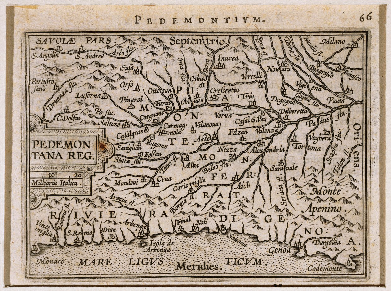 Piëmont en West-Ligurië, uit Theatrum Orbis Terrarum door Abraham Ortelius