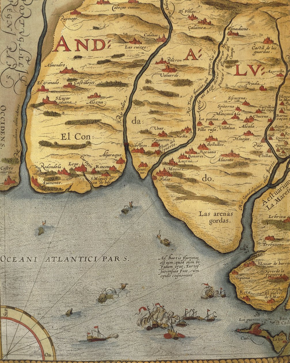 Haven van Palos in Andalusië, uit Theatrum Orbis Terrarum door Abraham Ortelius door Abraham Ortelius