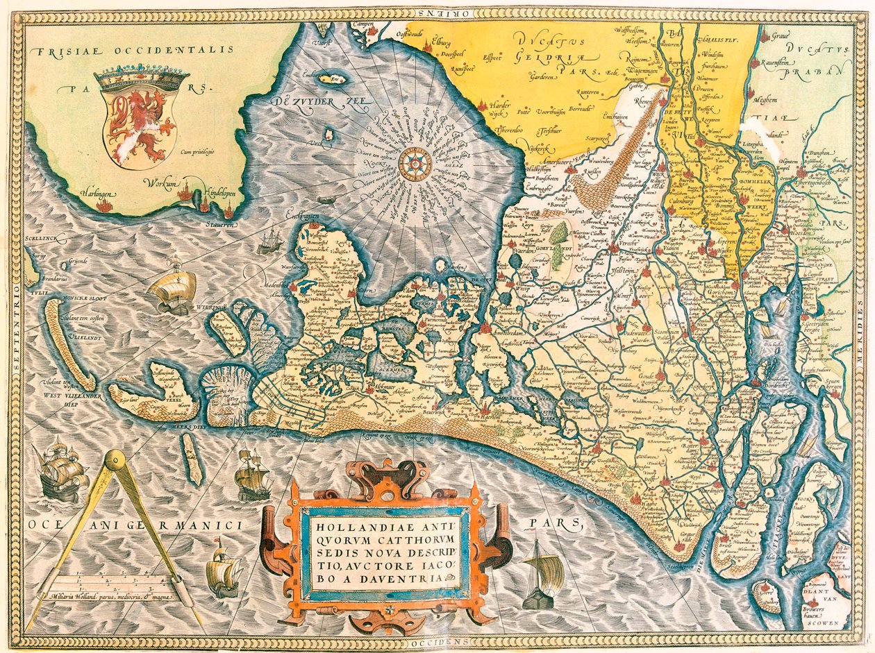 Province: Friesland, North Holland, South Holland, North Brabant, Limburg, Utrecht, Gelderland, Flevoland, Netherlands door Abraham Ortelius