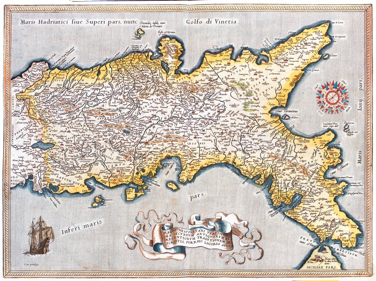 Zuid Lazio, Zuid Marche, Abruzzo, Molise, Campasnia, Apulië, Basilicata Calabrië, Italië door Abraham Ortelius