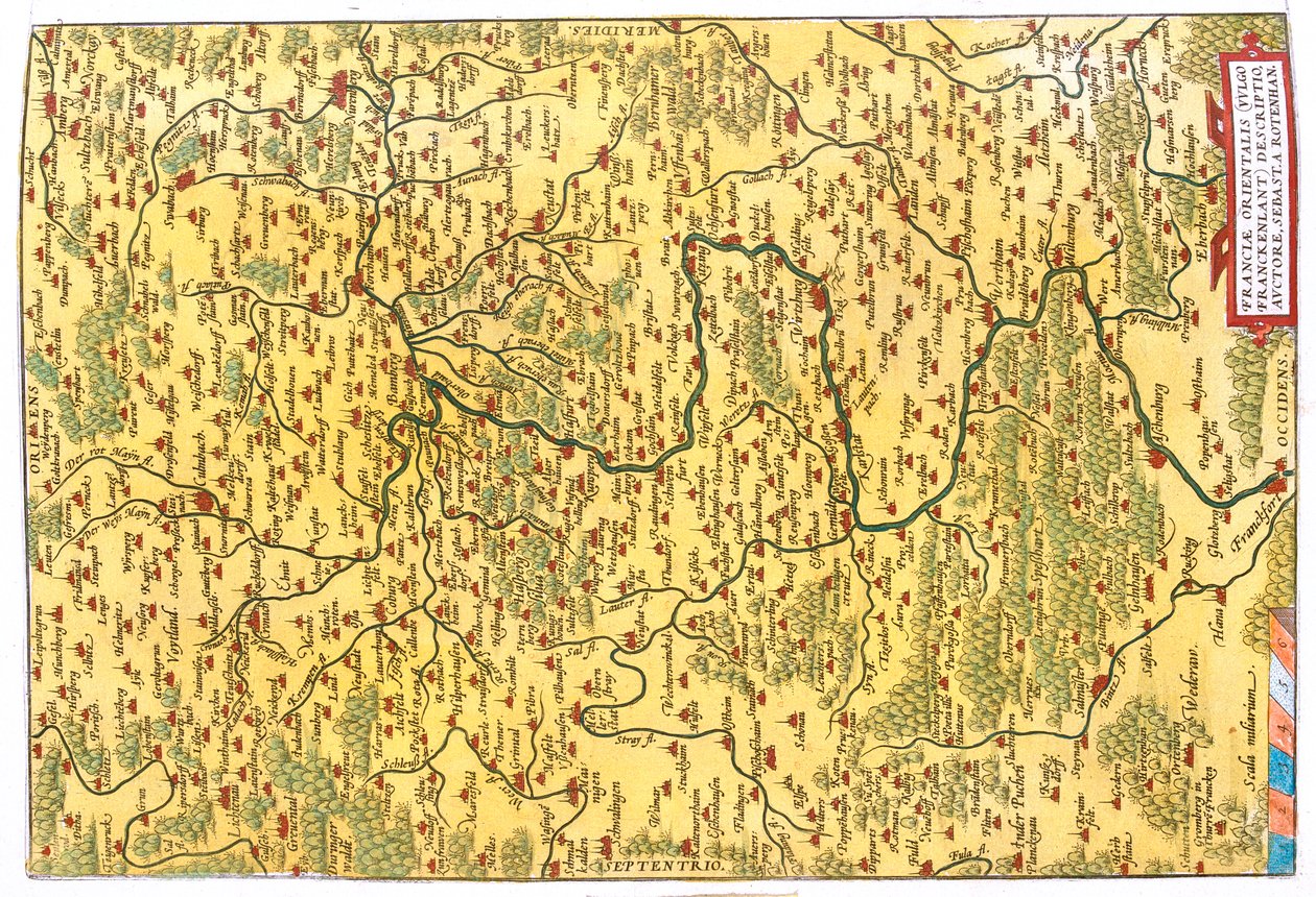 Deelstaat: Hessen, Thüringen, Beieren, Baden-Württemberg, Duitsland door Abraham Ortelius
