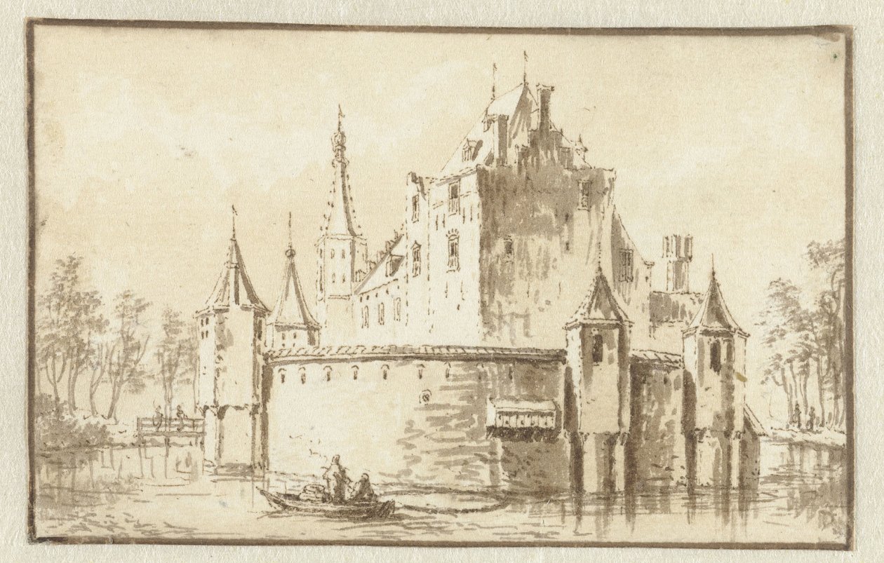 Het huis Ter Does bij Leiden, van links gezien door Abraham Rademaker