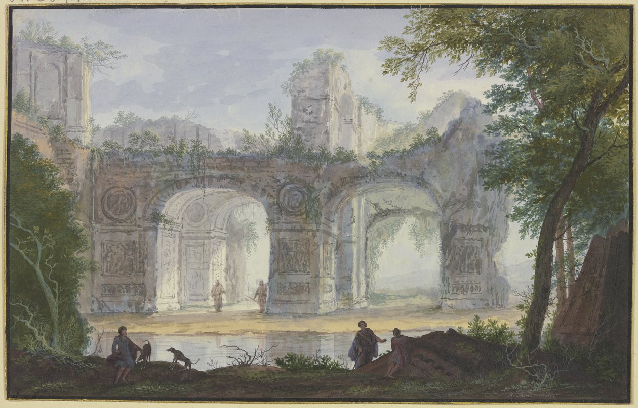 Landschap met een antieke boog door Abraham Rademaker