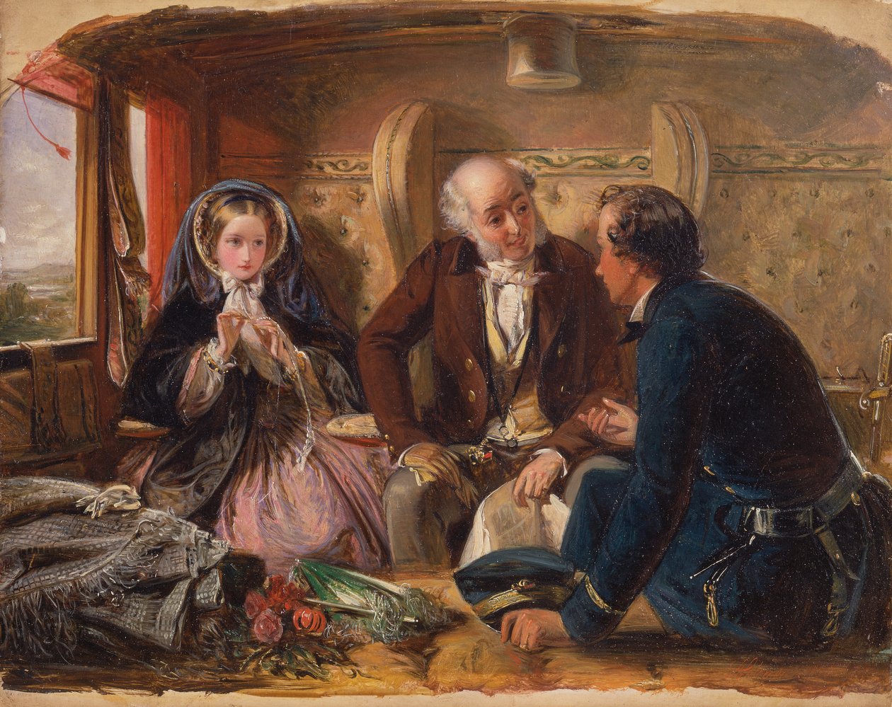 Eerste klas - De ontmoeting. En bij de eerste ontmoeting geliefd, 1855 door Abraham Solomon