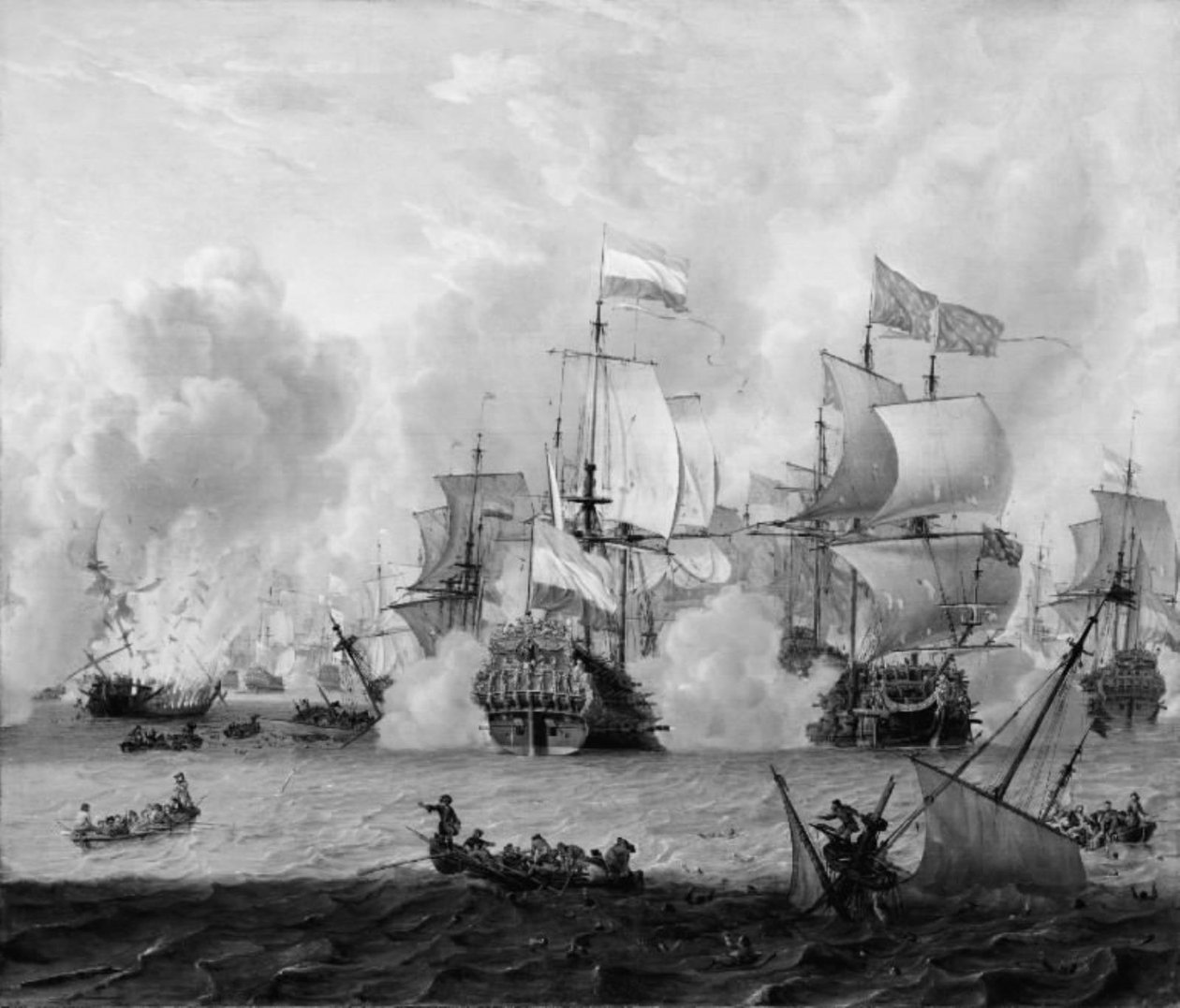 Ontmoeting tussen de Engelse en de Nederlandse vloten bij La Hogue, 29 mei 1692 door Abraham Storck