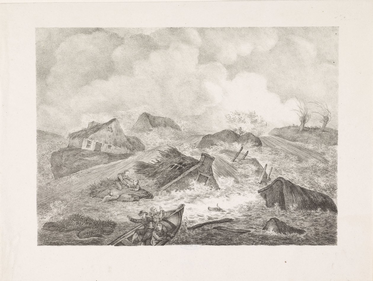 Doorbraak van de Kamperdijk, 1825 door Abraham Vinkeles
