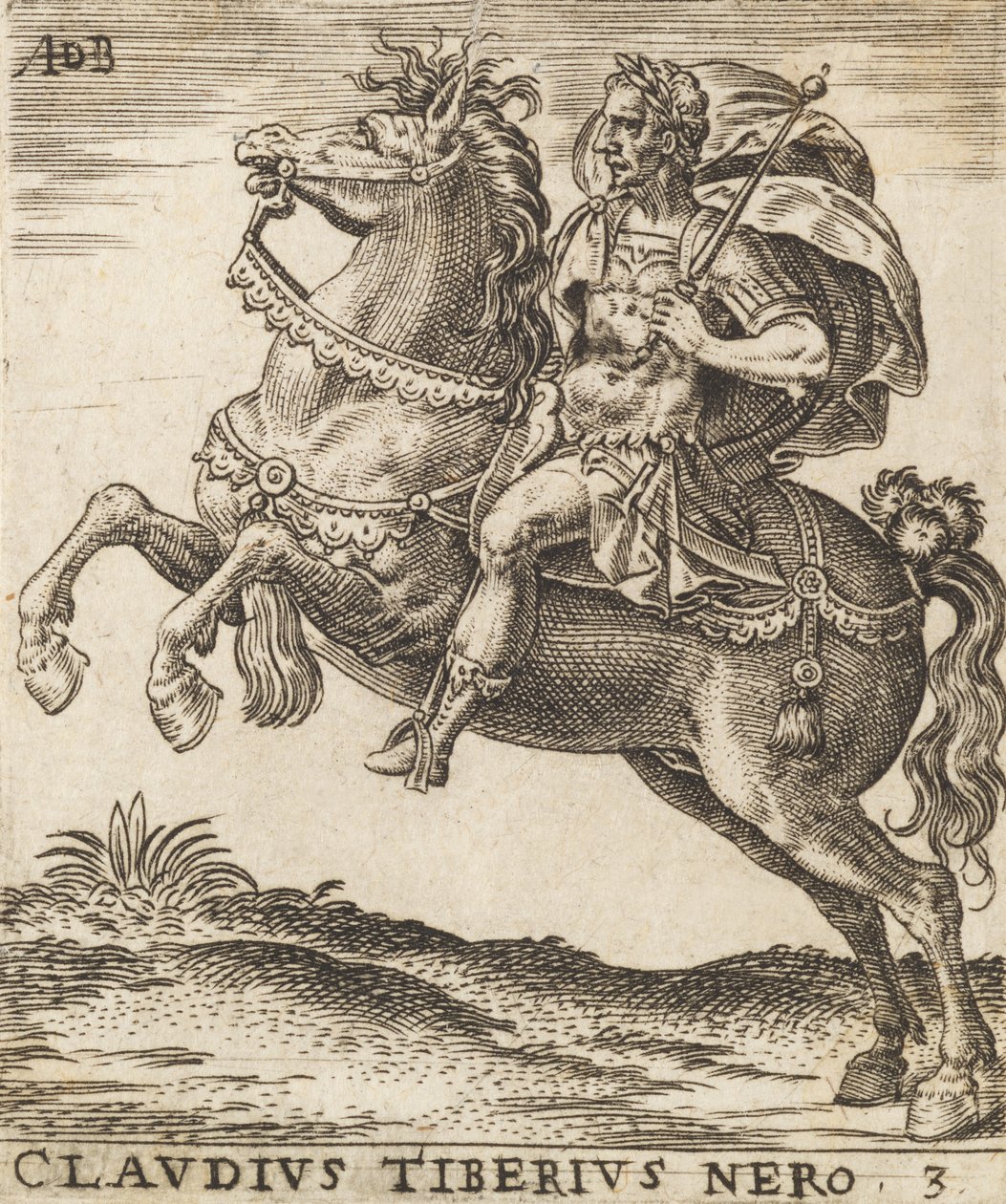 Claudius Tiberius Nero uit Twaalf Caesars te paard, ca. 1565-1587 door Abraham de Bruyn