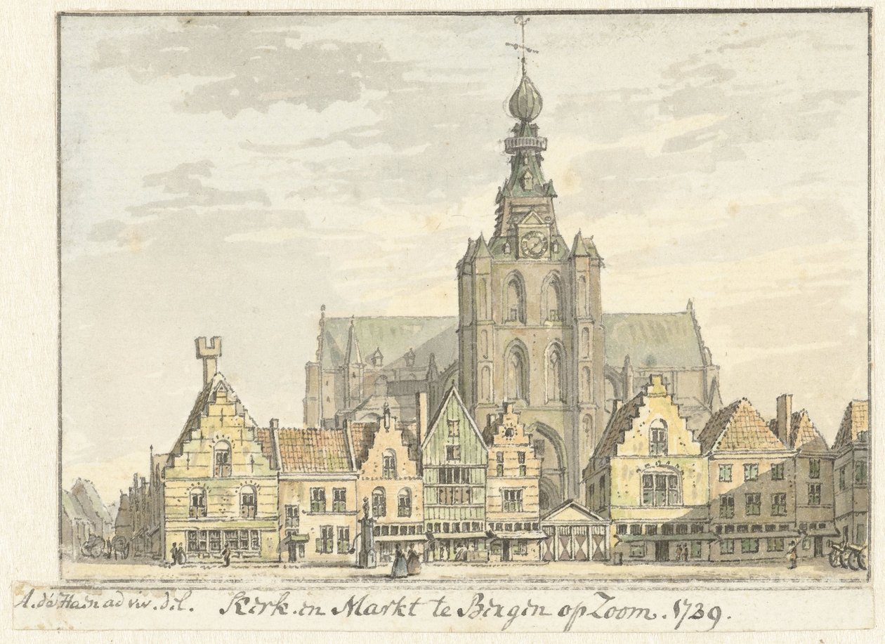 Kerk en Markt te Bergen op Zoom door Abraham de Haen (II)