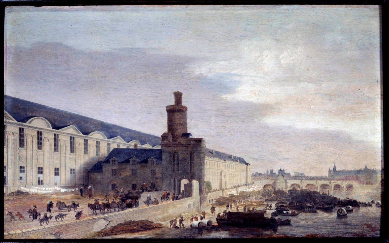 Uitzicht op Porte Neuve en Galerie du Louvre rond 1640 door Abraham de Verwer