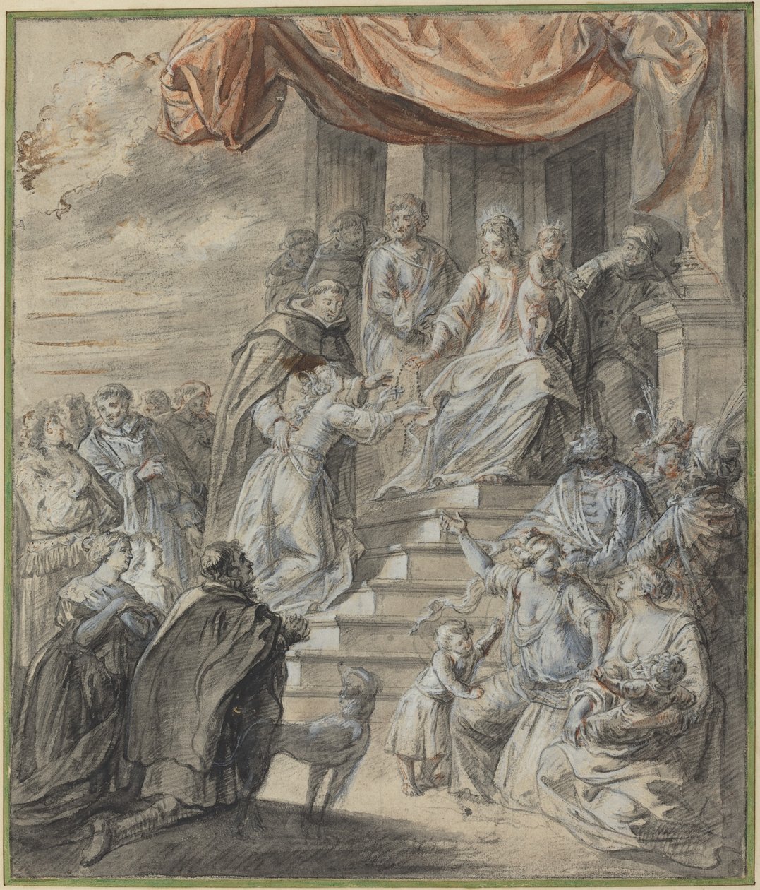 Madonna en Kind met Rozenkrans en Heilige door Abraham van Diepenbeeck