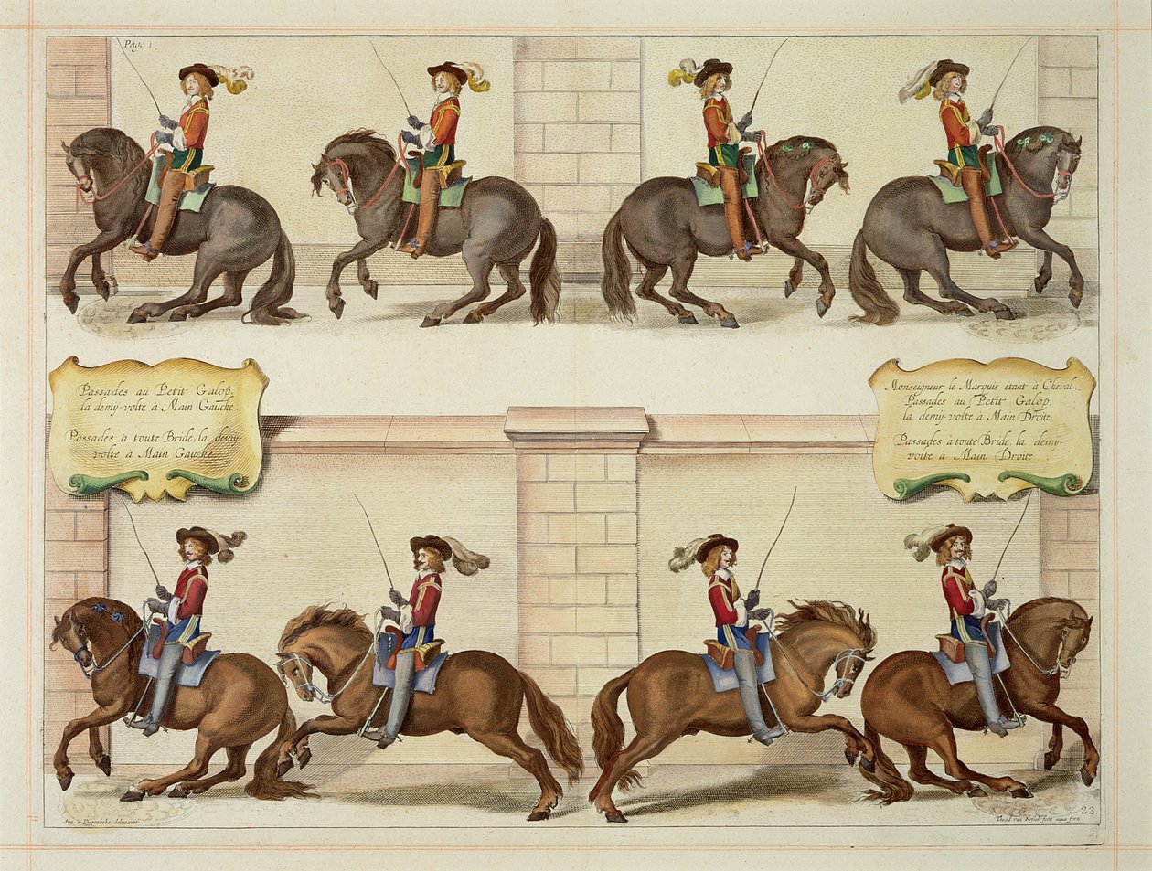 De markies van Newcastle te paard die dressuurstappen demonstreert, plaat 22 uit 