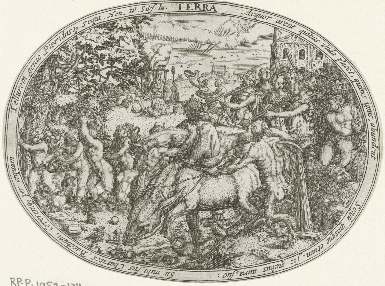 Triomftocht van Bacchus en Silenus: het element aarde door Abraham van den Hecken