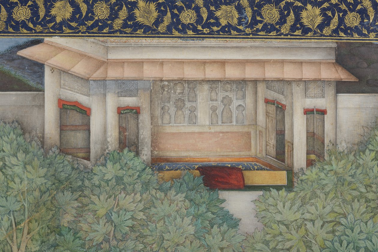 (detail) uit Keizer Jahangir met Heilige Mannen in een Tuin, c.1615 door Abul Hasan