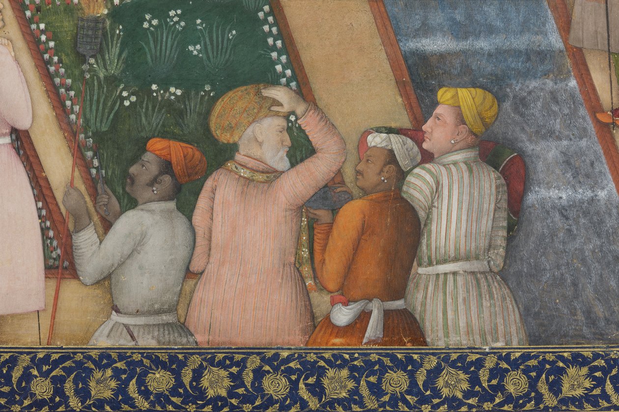 Detail van Keizer Jahangir met Heilige Mannen in een Tuin, c.1615 door Abul Hassan Ghaffari