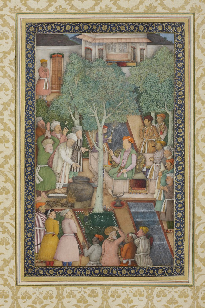 Keizer Jahangir met heilige mannen in een tuin, ca. 1615 door Abul Hassan Ghaffari