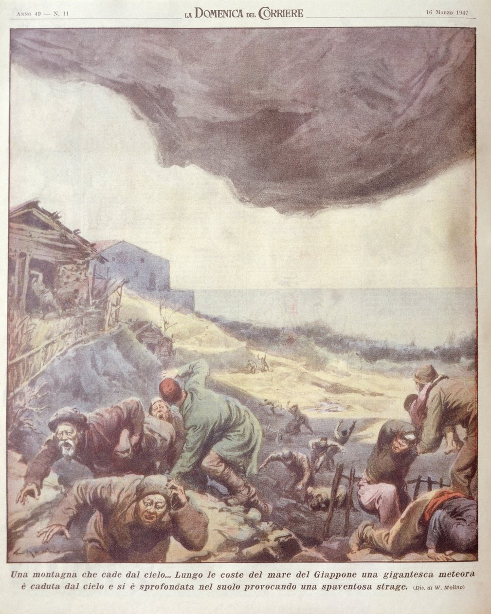 Omslagillustratie van meteoriet die op Japan valt door Achille Beltrame
