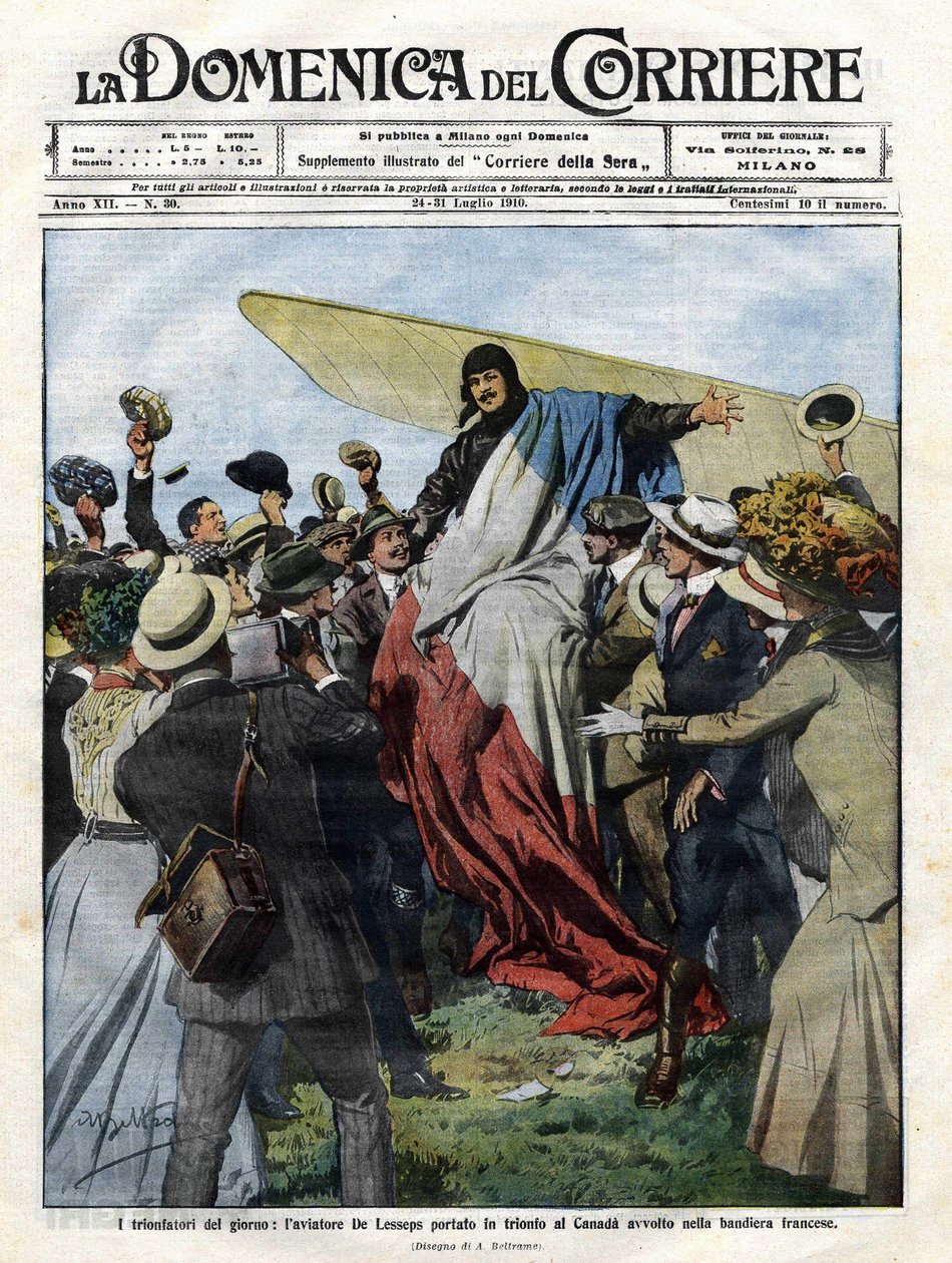 Jacques de Lesseps (1883-1927) bij zijn aankomst in Canada in 1910. Illustratie door Achille Beltrame voor de 