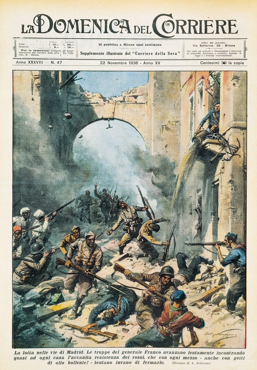 Melee in de straten van Madrid tijdens de Spaanse Burgeroorlog door Achille Beltrame