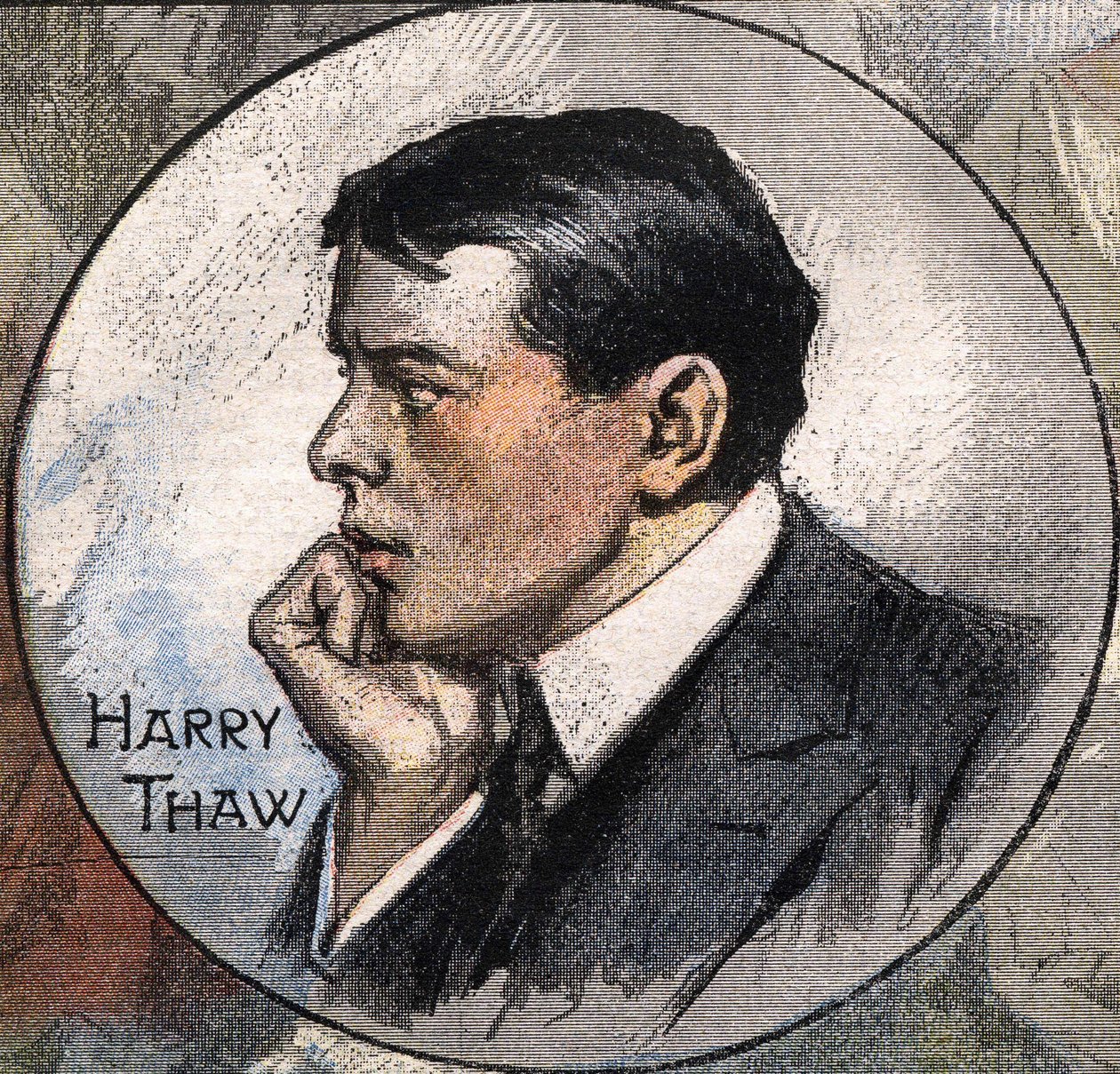 Portret van Harry Thaw in 1907 tijdens zijn proces door Achille Beltrame
