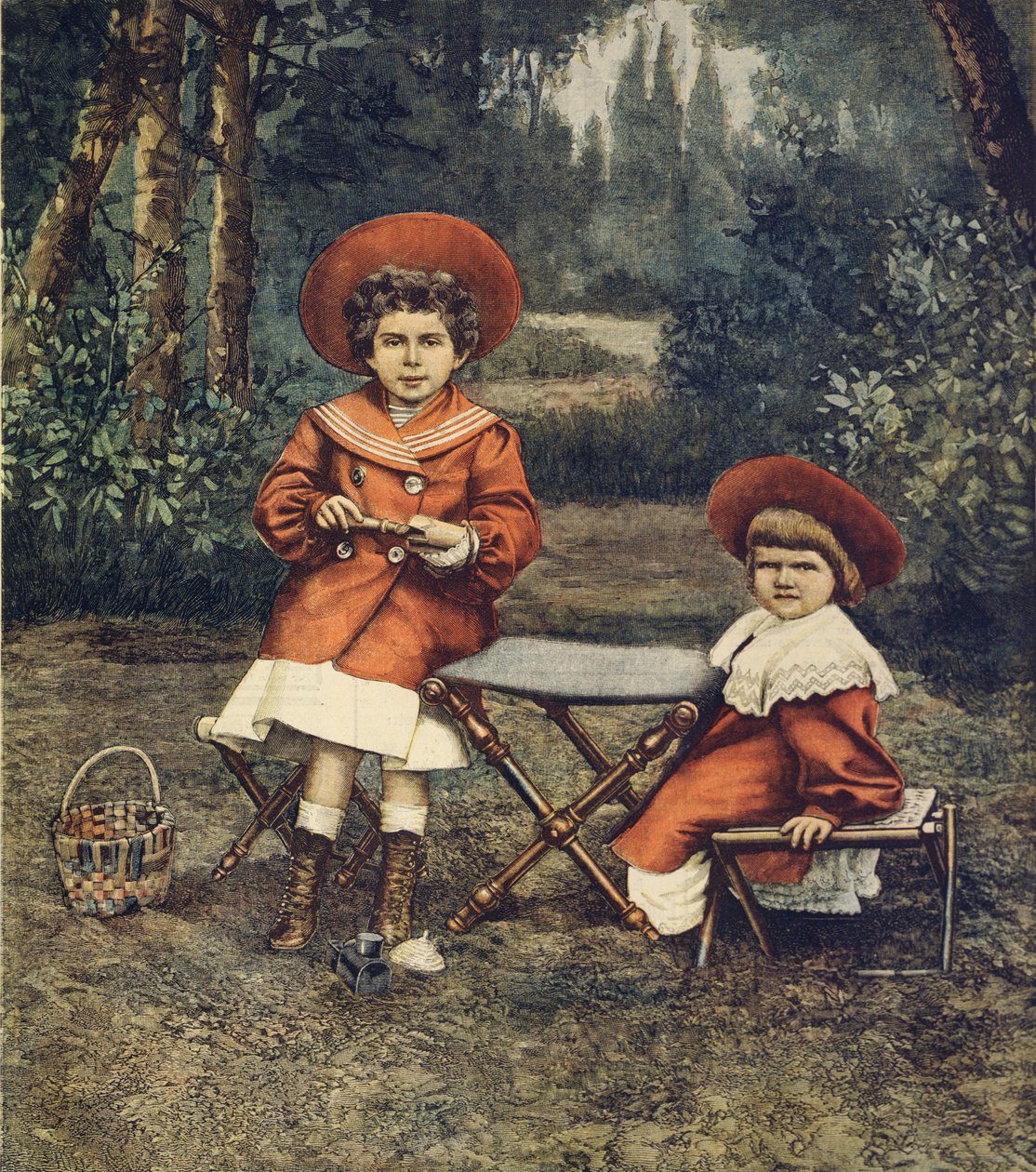 Prinsessen Jolanda en Mafalda, dochters van de koning, in de tuinen van Quirinale (illustratie) door Achille Beltrame