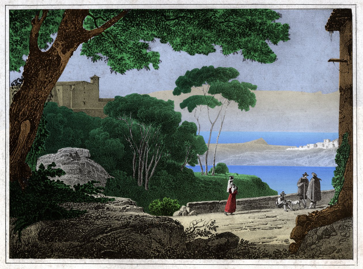 Meer van Albano (gravure, ca. 1820) door Achille Etna Michallon