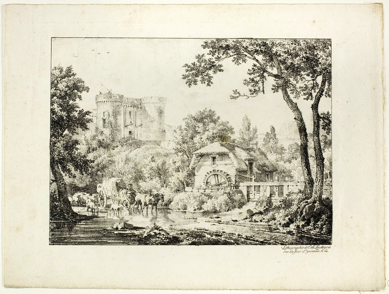 Landschap met een Molen en Kasteel door Achille Etna Michallon