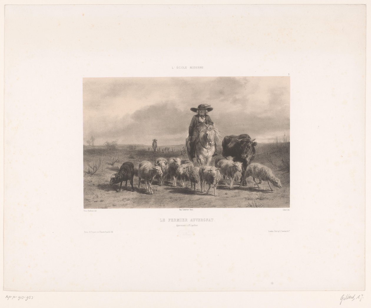 Boer met rund en schapen uit de Auvergne door Achille Isidore Gilbert
