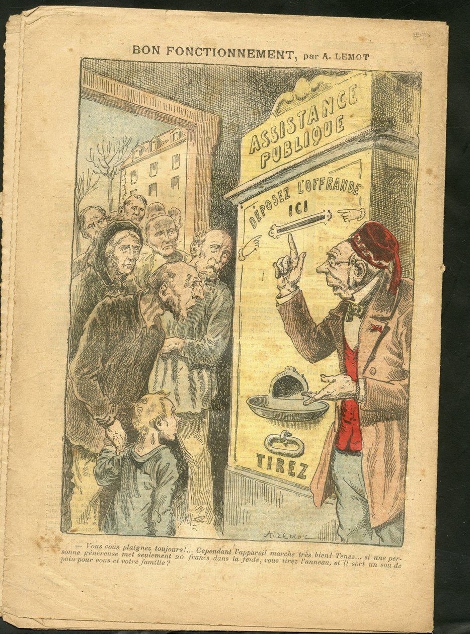 Illustratie door Achille Lemot (1846-1909) voor de omslag van Le Pelerin, 07/02/09 - Goede werking - Familie, Ellende, Openbare bijstand door Achille Lemot