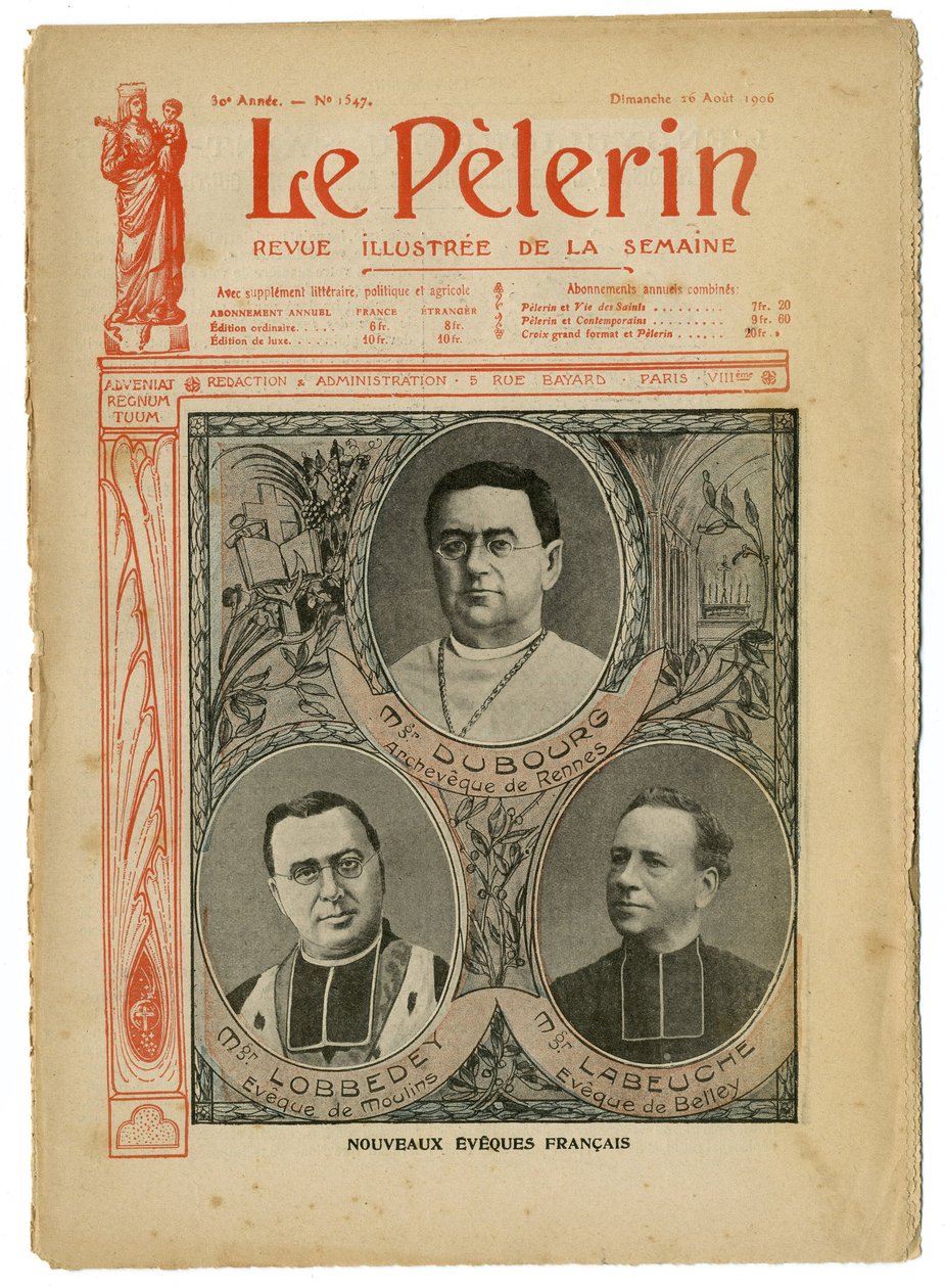 Illustratie van Achille Lemot (1846-1909) voor de omslag van Le Pelerin, 26/08/06 - Nieuwe Engelse bisschoppen - Religie Geloof, Katholiek Katholicisme - Bisschoppen door Achille Lemot