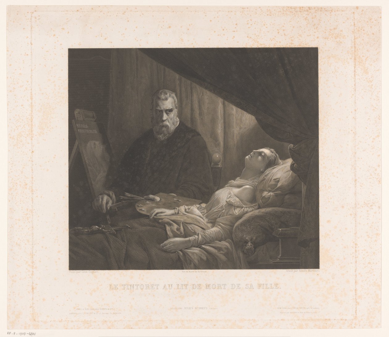 Il Tintoretto portretteert zijn dochter op haar sterfbed door Achille Louis Martinet