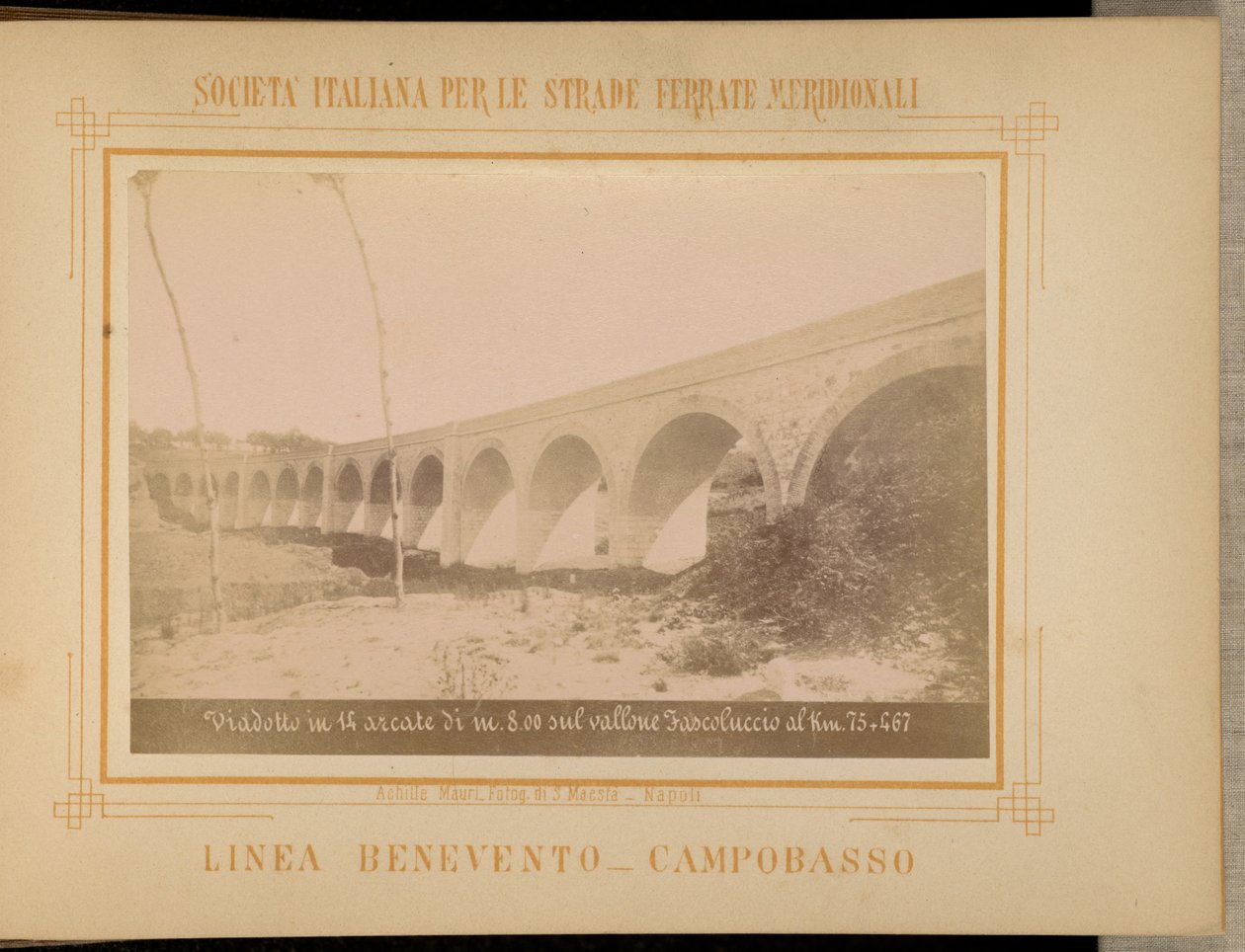 Viaduct in 14 bogen van 8,00 meter over de Fascoluccio-kloof bij kilometer 75 + 467 door Achille Mauri