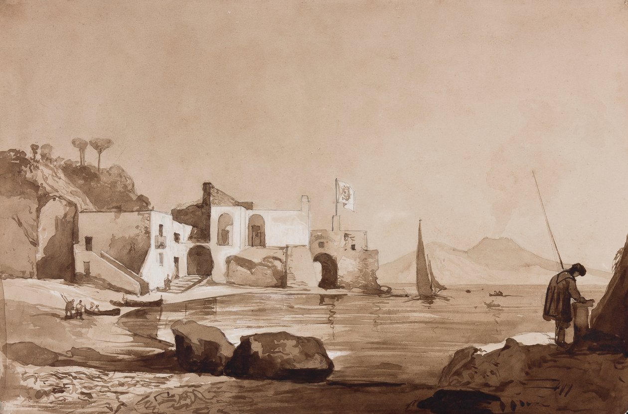 Haven met de Borbone vlag en Vesuvius in het zuiden, met toevoegingen door een Borbone leerling door Achille Vianelli