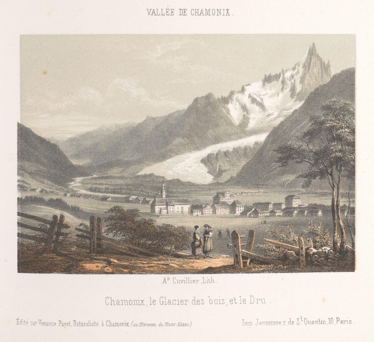 Zicht op de Aiguille de Bionnassay met gletsjer door Ad. Cuvillier