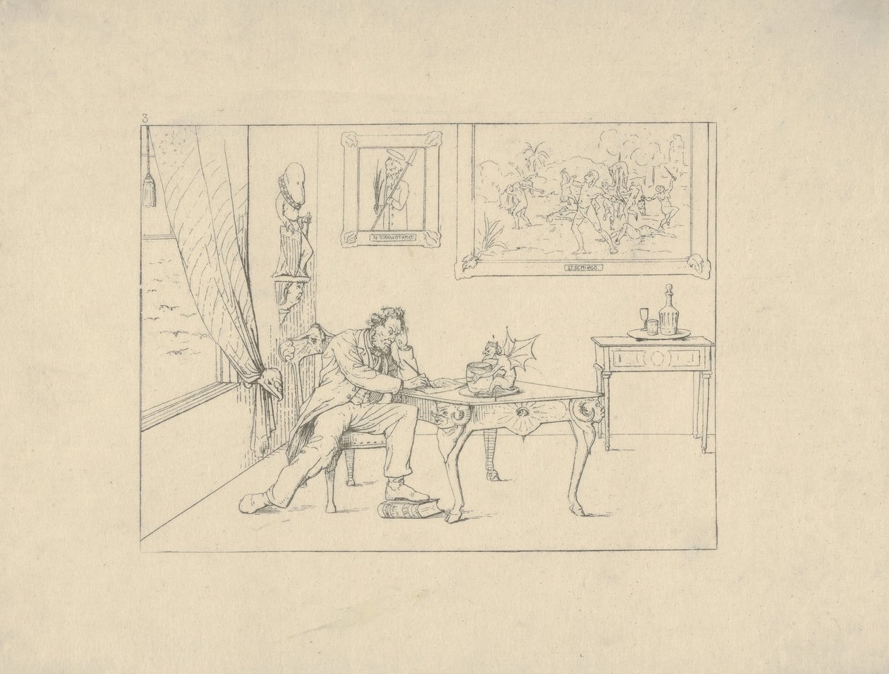 Het schrijven van de emancipatieproclamatie uit Confederate War Etchings, 1861-63 door Adalbert John Volck