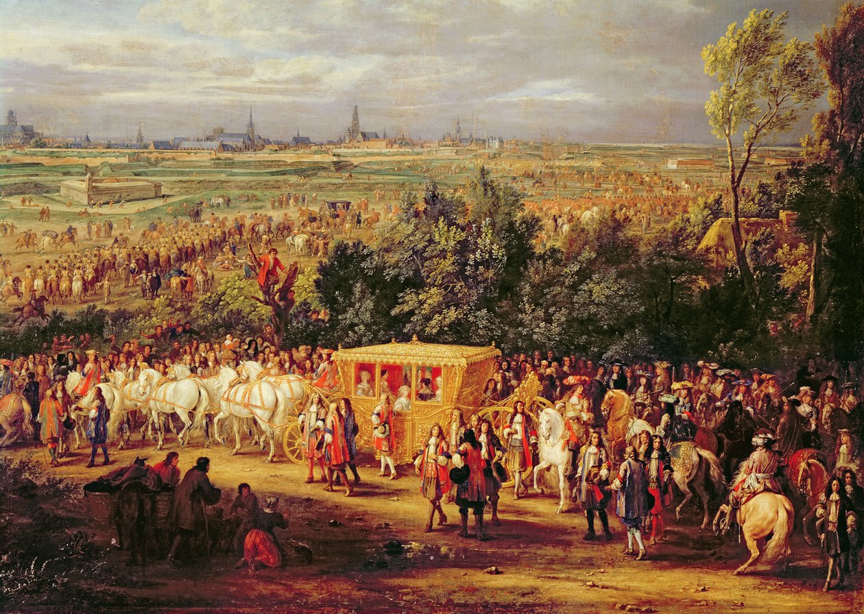 De intocht van Lodewijk XIV (1638-1715) en Marie-Therese (1638-83) van Oostenrijk in Arras, 30 juli 1667, c.1685 (detail) door Adam Frans van der Meulen
