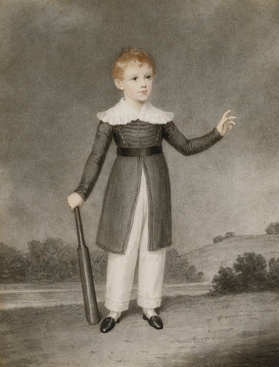 Portret van Edward Currie met een cricketbat, 1830 door Adam Buck