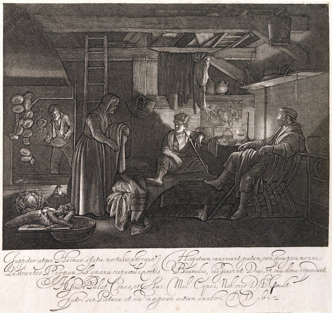 Het huis van Philemon en Baucis, gegraveerd door Graaf Hendrik Goudt (1585-1630) door Adam Elsheimer