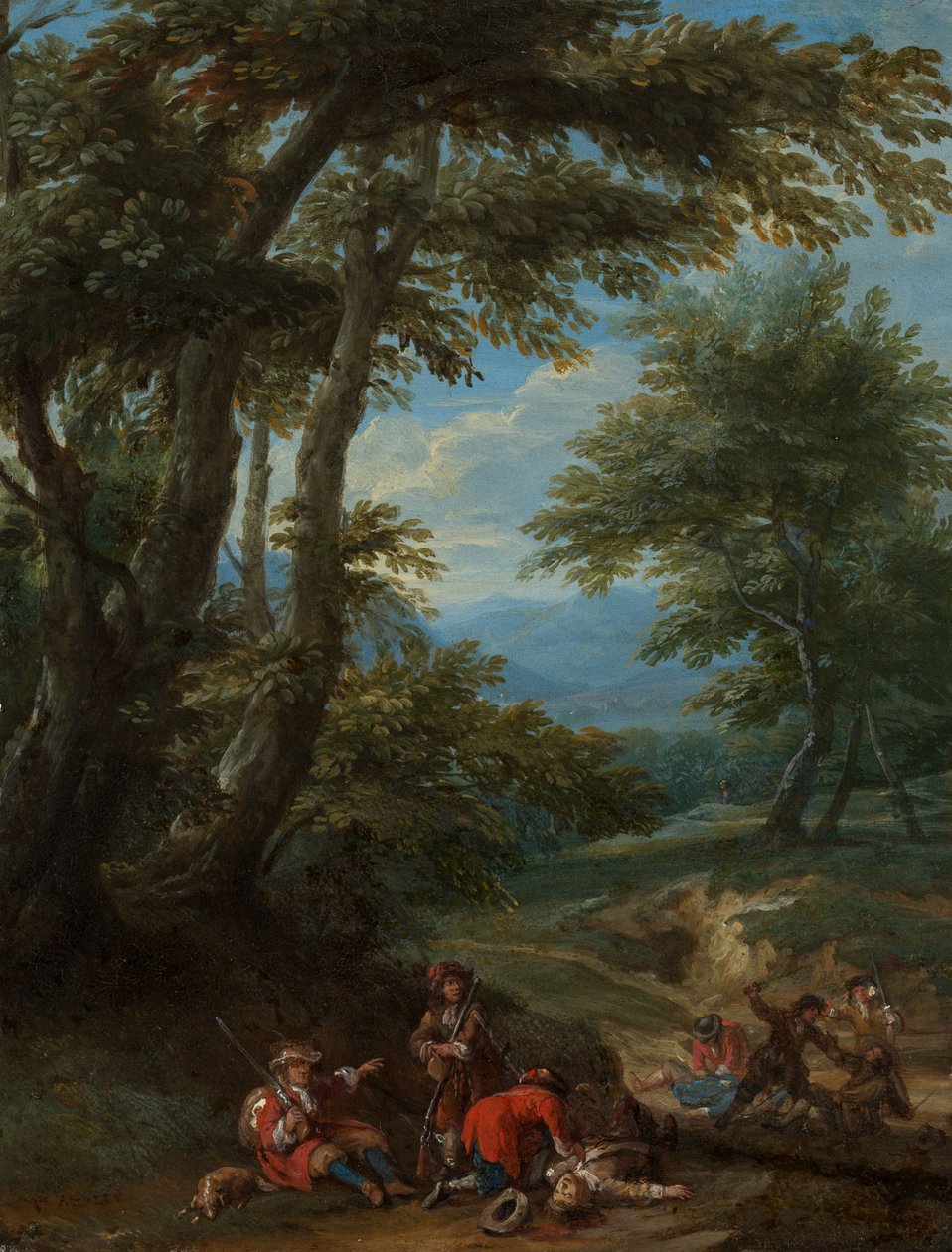 Landschap met een overval door Adam Frans van der Meulen