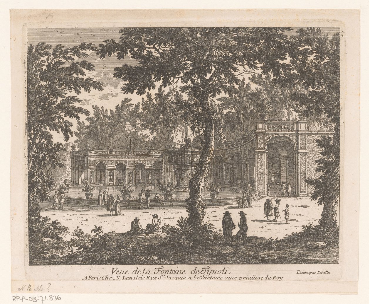 Gezicht op een fontein Veue de la Fonteine de Tyvoli (title on object) door Adam Perelle