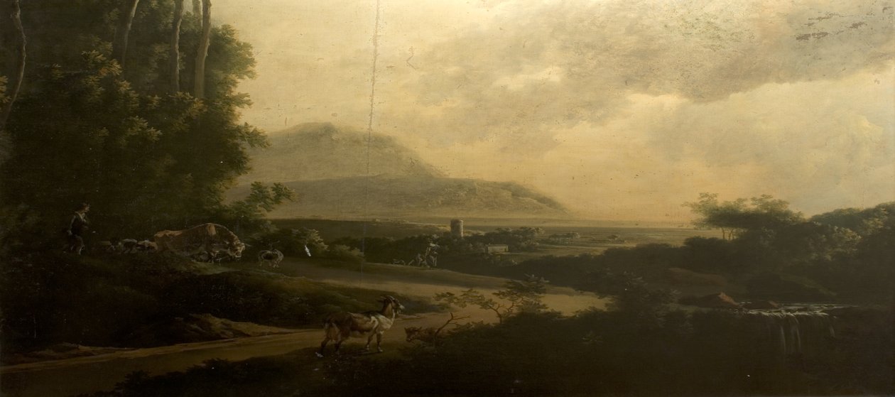 Landschap met een kronkelende weg door Adam Pynacker