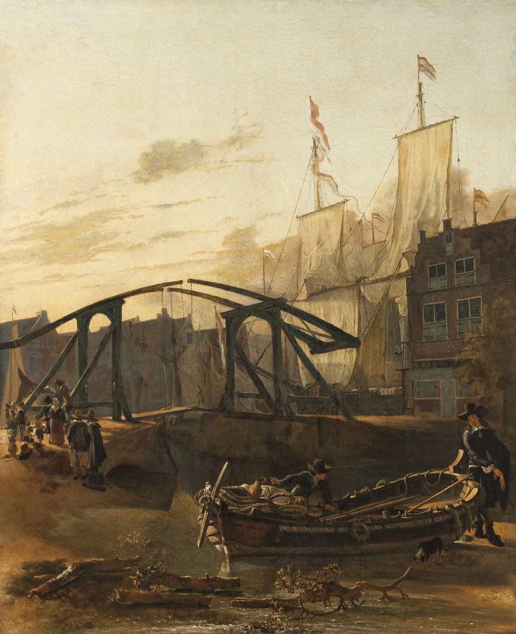 Uitzicht op een haven in Schiedam door Adam Pynacker