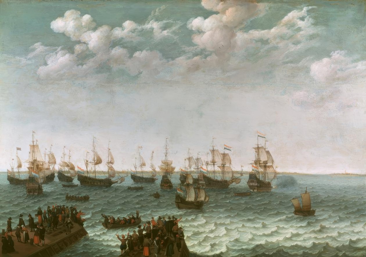 Vertrek van een oorlogsvloot door Adam Willarts