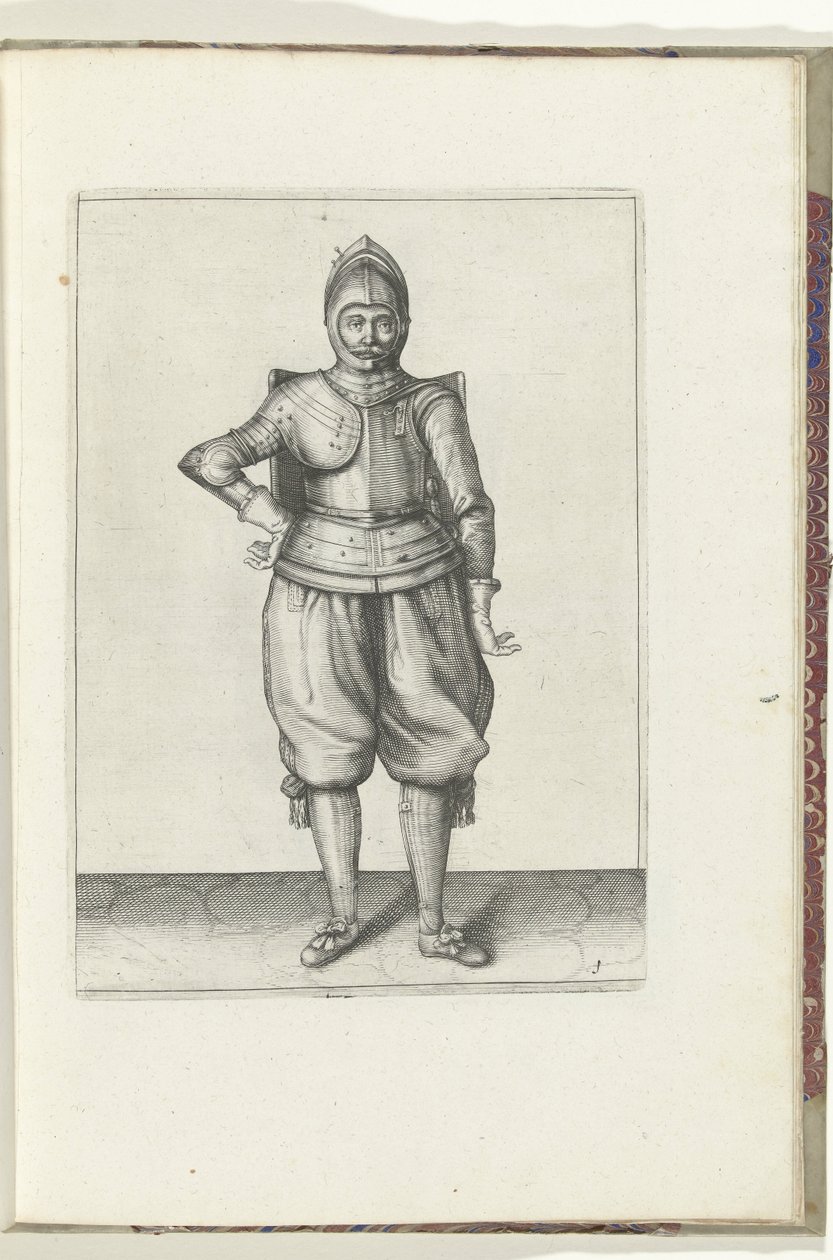 De exercitie met de targe en rapier: de soldaat in rust met de targe op de rug door Adam van Breen