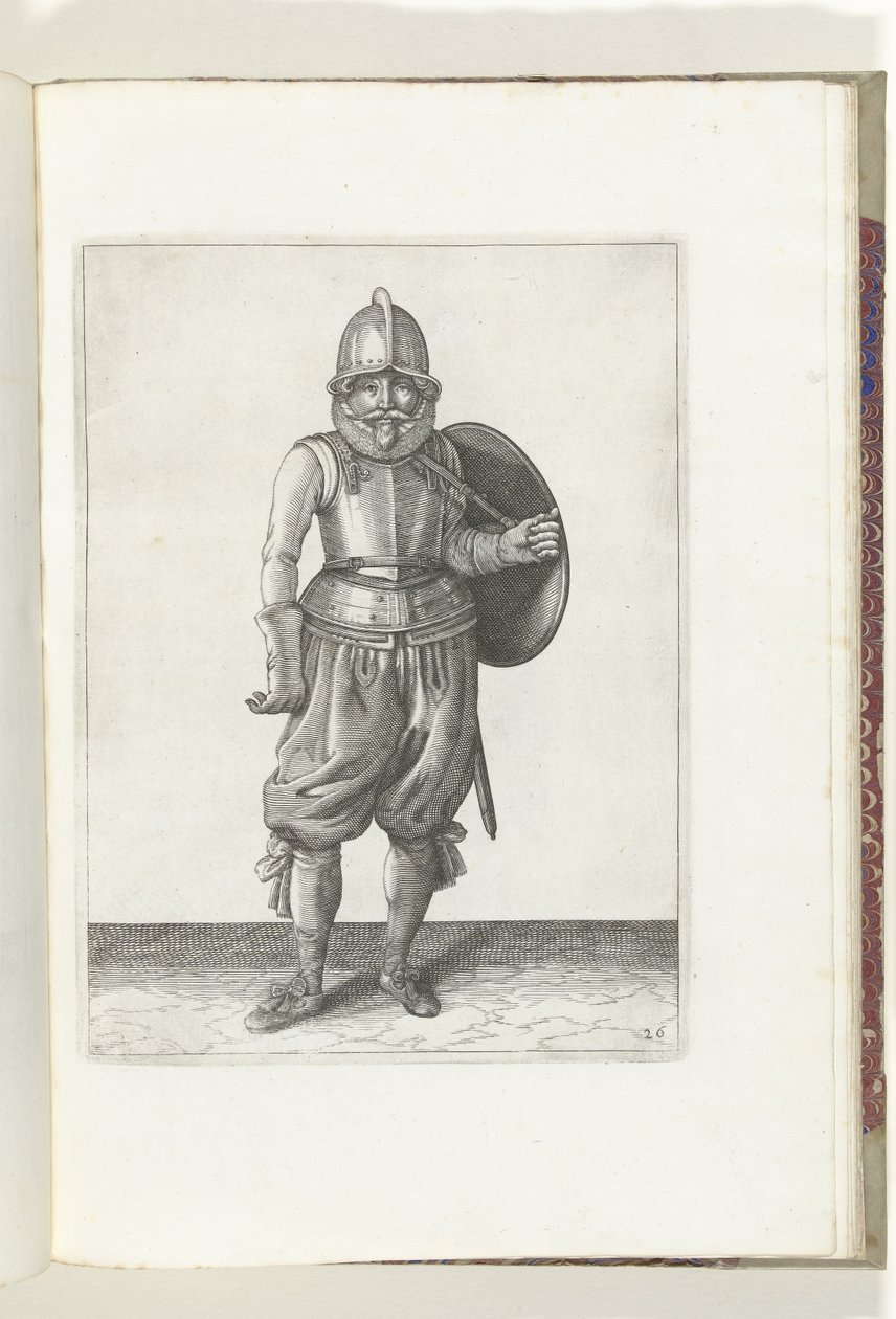 De exercitie met schild en spies: de soldaat brengt met zijn linkerarm het schild terug op de rug (nr. 26), 1618 door Adam van Breen